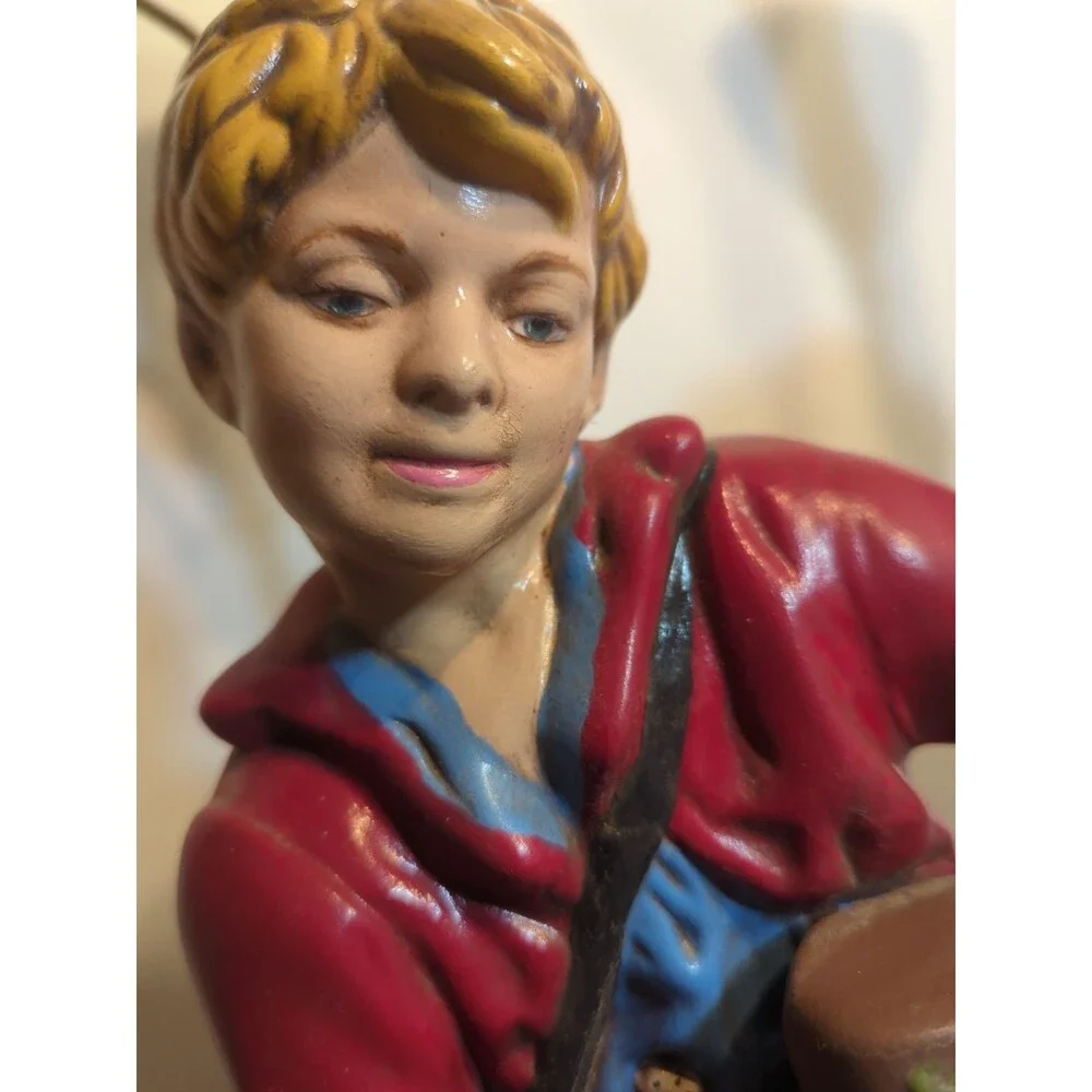 (2) Vintage Large 2' Tall Hand Painted Ceramic Table Lamp Boy With Puppies
